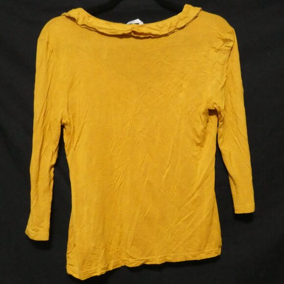 H&M | medium | Ruffled Yellow Rayon Long Sleeve Knit Shirt - Picture 2 of 16